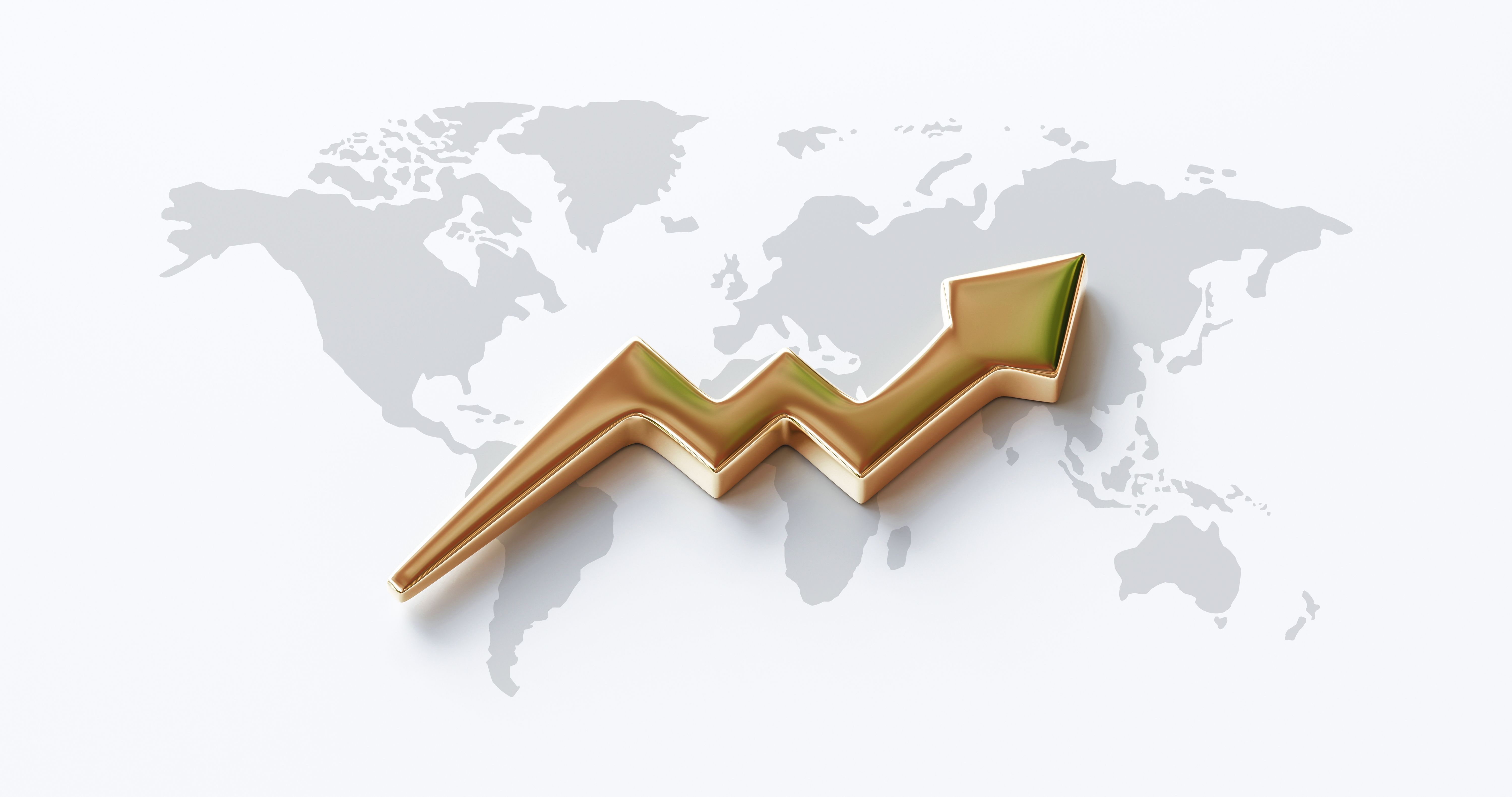 Gold arrow chart of global business and world market going up